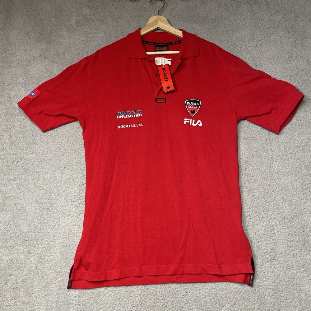 Red Ducati Corse Austin Fila Michelin Motion Pro Patch Polo Shirt Embroidered XL